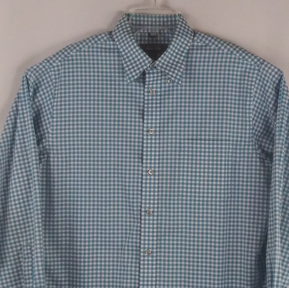 Kenneth Cole blue checker button shirt men size L - Picture 3 of 4